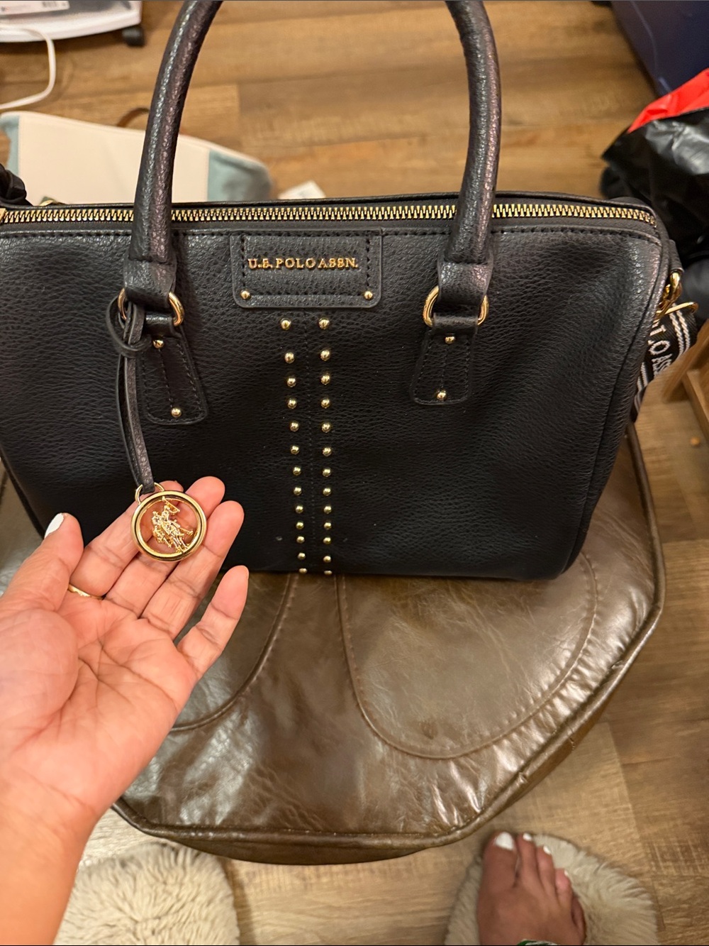 U.S. Polo Assn. Black Satchel with Gold Stud Accents